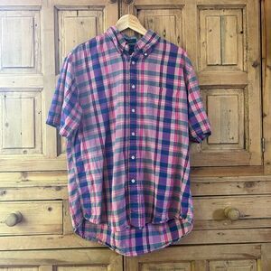 Pendleton Seaside‎ Pink Blue Plaid Button Front Shirt Collared Mens Size Large